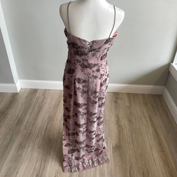 Vintage Y2K Pink and Grey Velvet Applique Formal Dress Pastel Prom Fairy Pixie - Picture 2 of 8